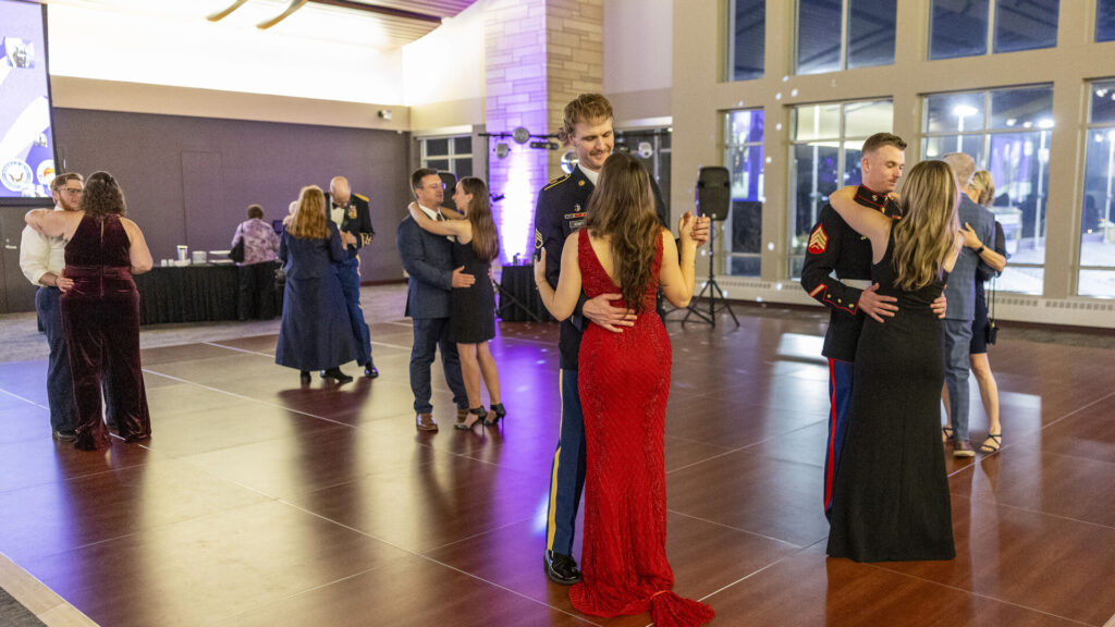 Attendees dancing at the Veterans Ball in James B. Woulfe Alumni Hall on November 14, 2025 in St. Paul.