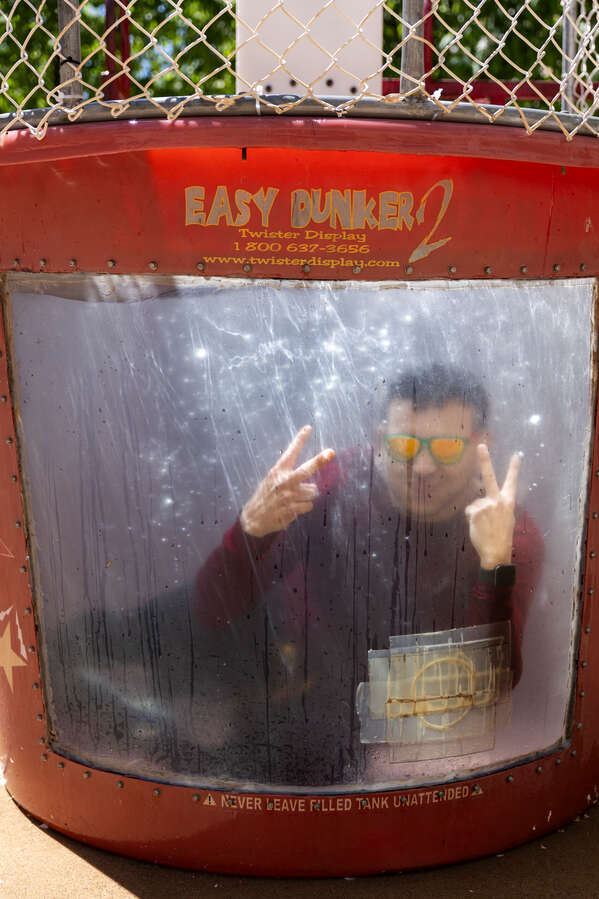 Dunk tank underwater photo at the DFC Block Party on May 8, 2025 in Minneapolis.