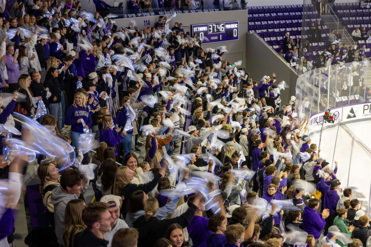 The University of St. Thomas men’s hockey team takes on Providence College on the opening day of games in Lee & Penny Anderson Arena on Oct. 24, 2025, in St. Paul.