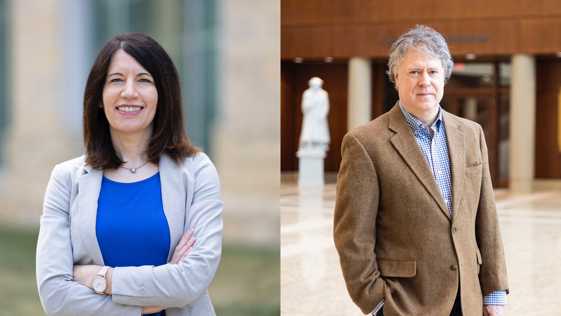 Headshots of Rachel Moran and Mark Osler side by side