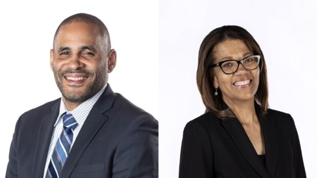 Headshots of Tony Sanneh and Kathie Eiland-Madison side-by-side.