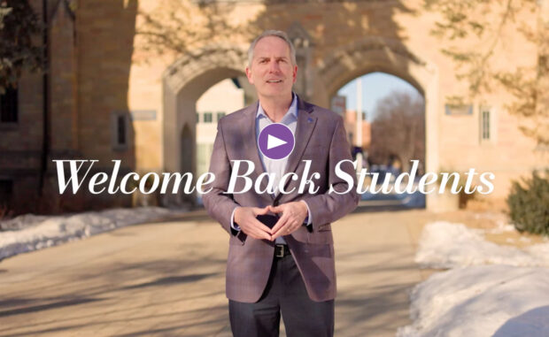 President Rob Vischer standing in front of The Arches