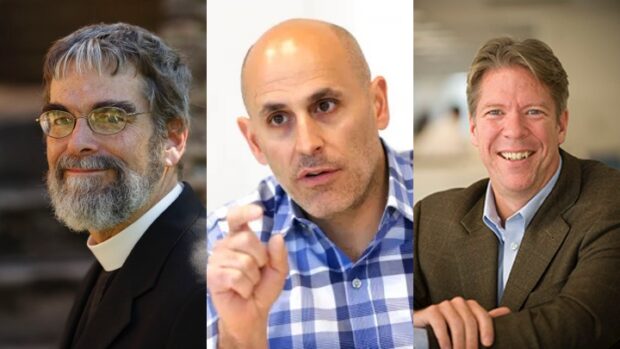 Headshots of Brother Guy Consolmagno, SJ, Mar Lore and Major Garrett.