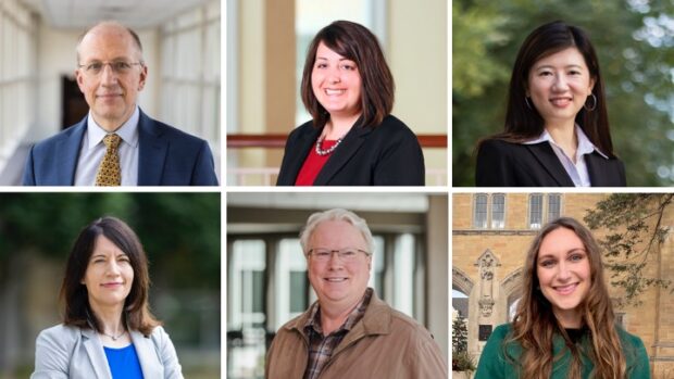 An image divided into 6 squares with a head shot in each that includes (top left to bottom right) Thomas Berg, Elizabeth Diehn, Monica Liu, Rachel Moran, Dave Vang and Jena Zangs.