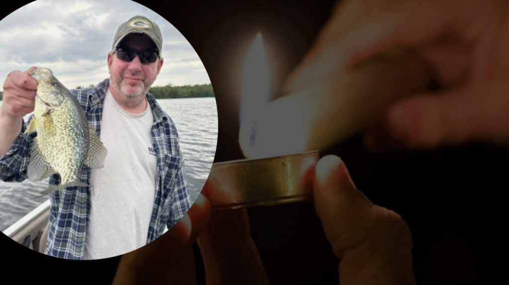 Picture of Christopher Lieberg in front of a candle-lighting graphic.