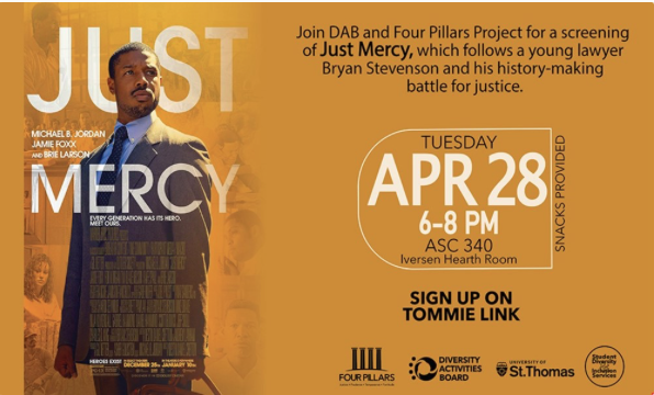 Digital flyer for Just Mercy movie night