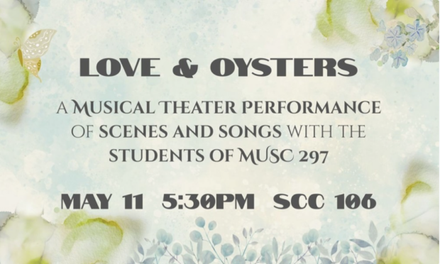 A digital flyer for a musical showcase titled Love & Oysters.