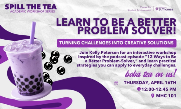 Digital flyer for the Spill the Tea: Learn to be a Better Problem Solver event.