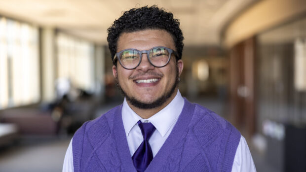 Environmental portrait of Augie Stewart taken in the Anderson Student Center.