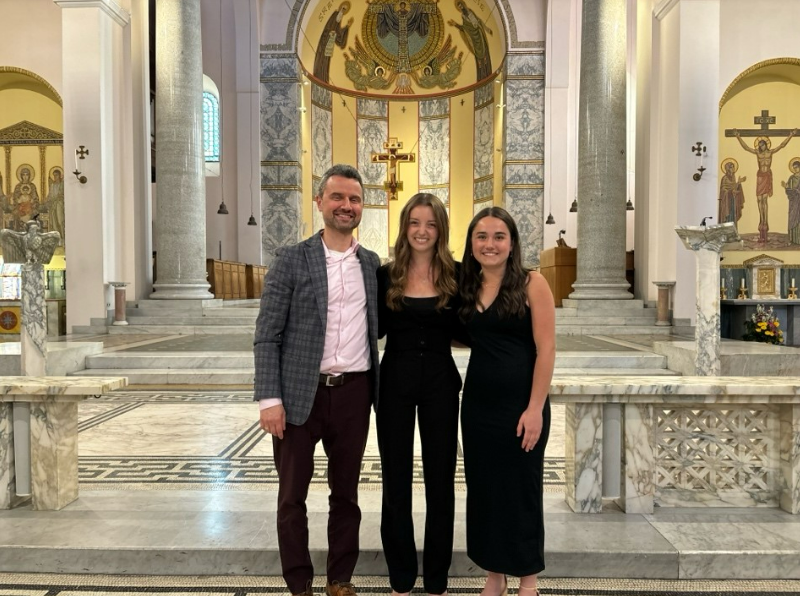 Dr. Jacob Benda, Monica LeVesseur, and Addie Ryan in the Church of Sant'Anselmo, Rome.
