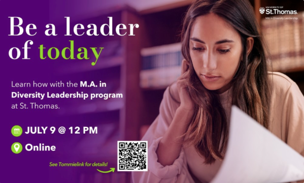A digital flyer for a MA in Diversity Leadership information session.