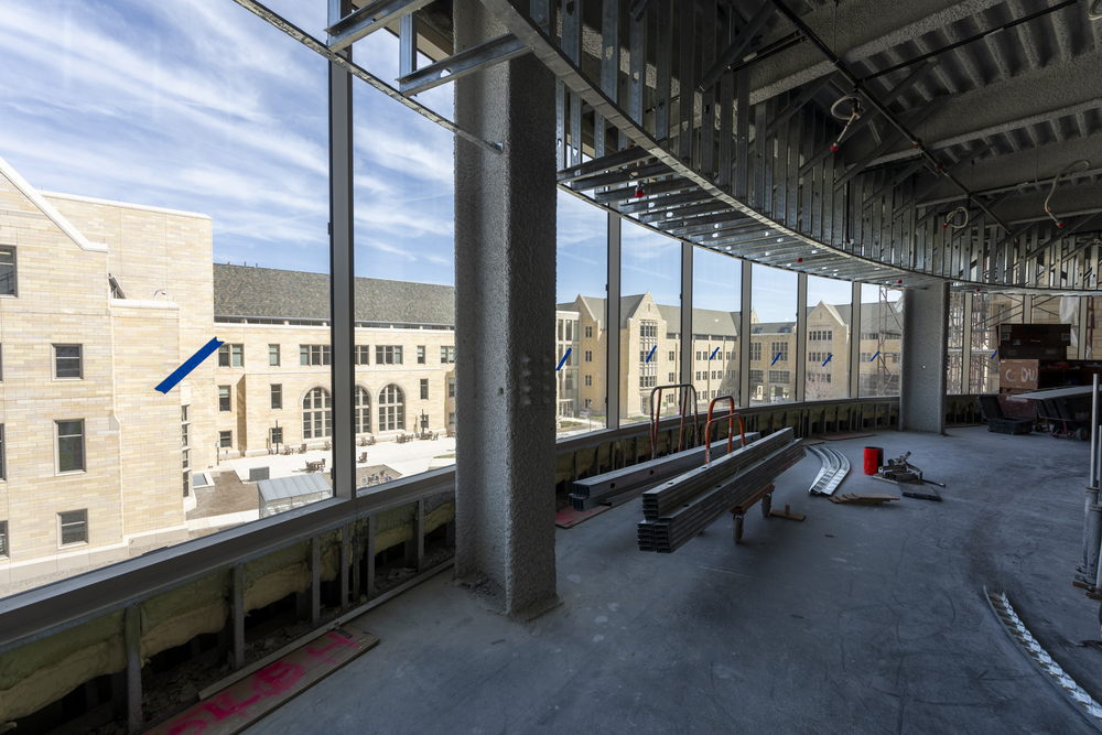 An inside look at the top level of the Lee & Penney Anderson Arena under construction.