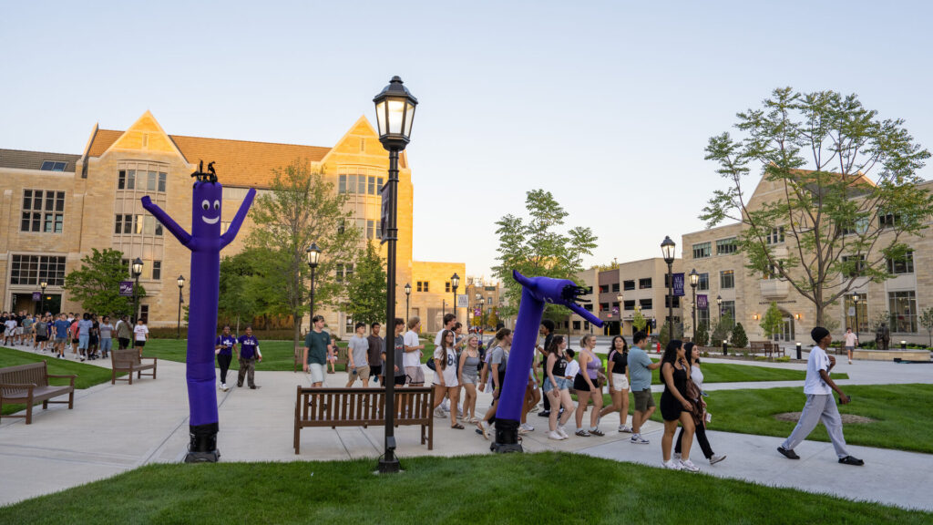 Students walking on campus.