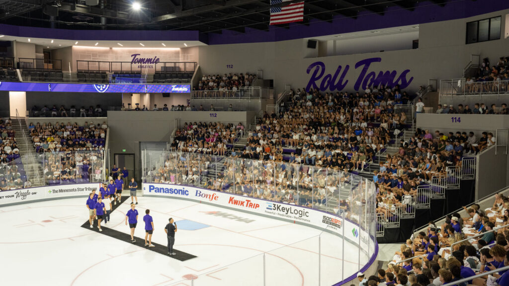 Students gathered at Lee & Penny Anderson Arena for a pep rally.