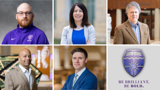 A grid featuring five headshots and one logo. From top left to bottom right: Adam Krinsky, Rachel Moran, Mark Osler, Manjeet Rege and Tyler Schipper.