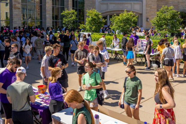 Students gathered on the plaza for student engagement day.