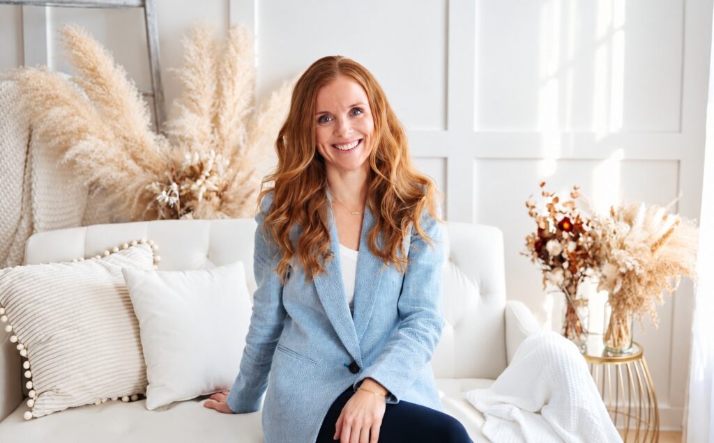 Claire Groh on sofa