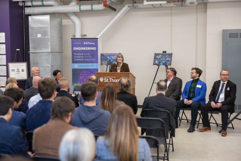Congresswoman Betty McCollum speaks at ribbon cutting ceremony for new microgrid research center.