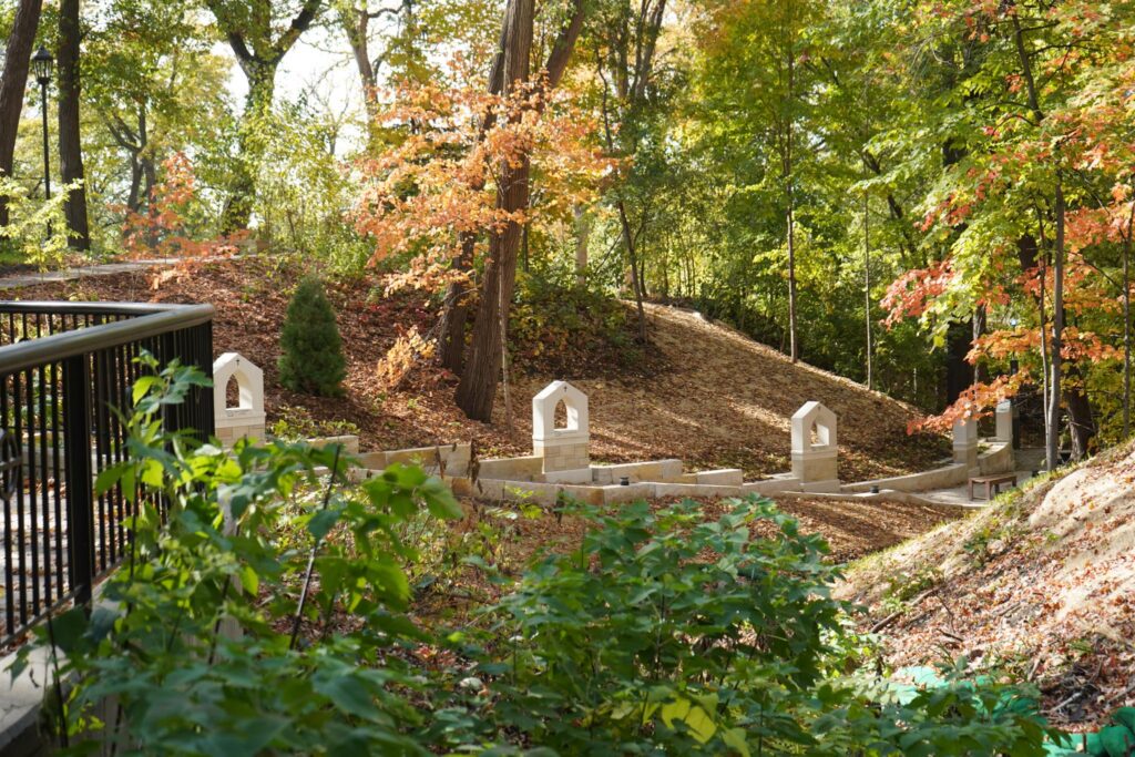 A wide shot view of the Grotto.